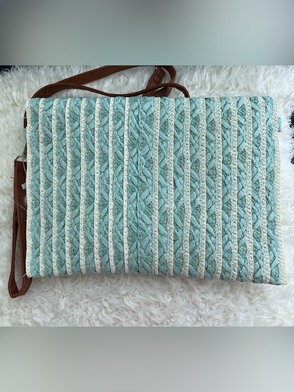 Mint Braided Crossbody 3-way Bag with Tan Strap - Picture 3 of 6